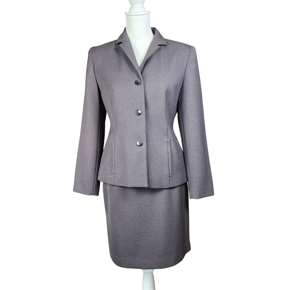 Karen Scott 2pc Skirt Suit Set Womens 6P Charcoal Gray Blazer Business Career